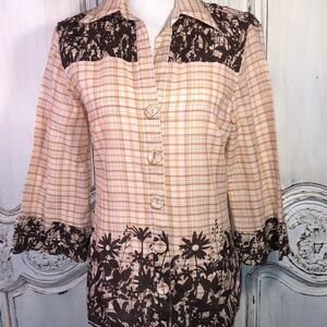 Day Trip Smocked Midsleeve Vintage Western Vibes Plaid and Graphic Button Down